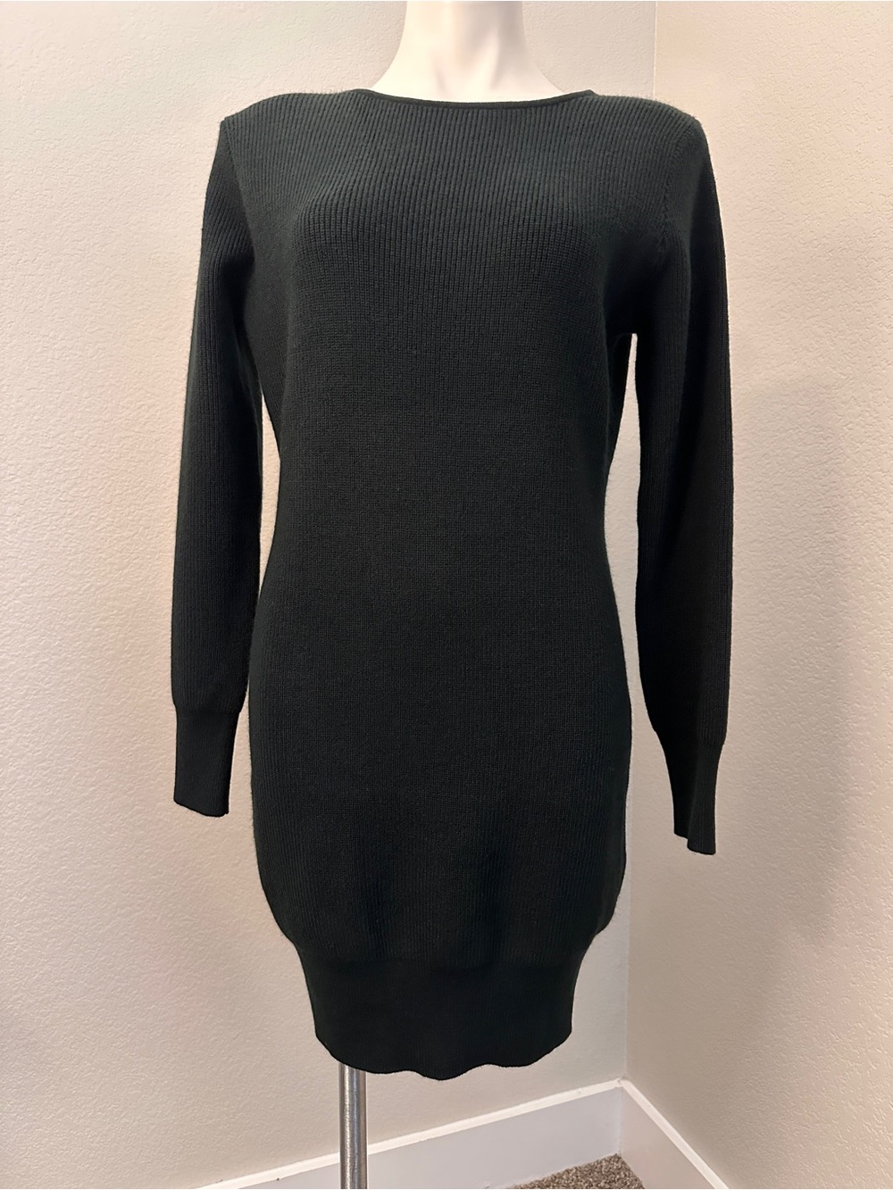 Black Long-Sleeve Ribbed Knit Mini Dress